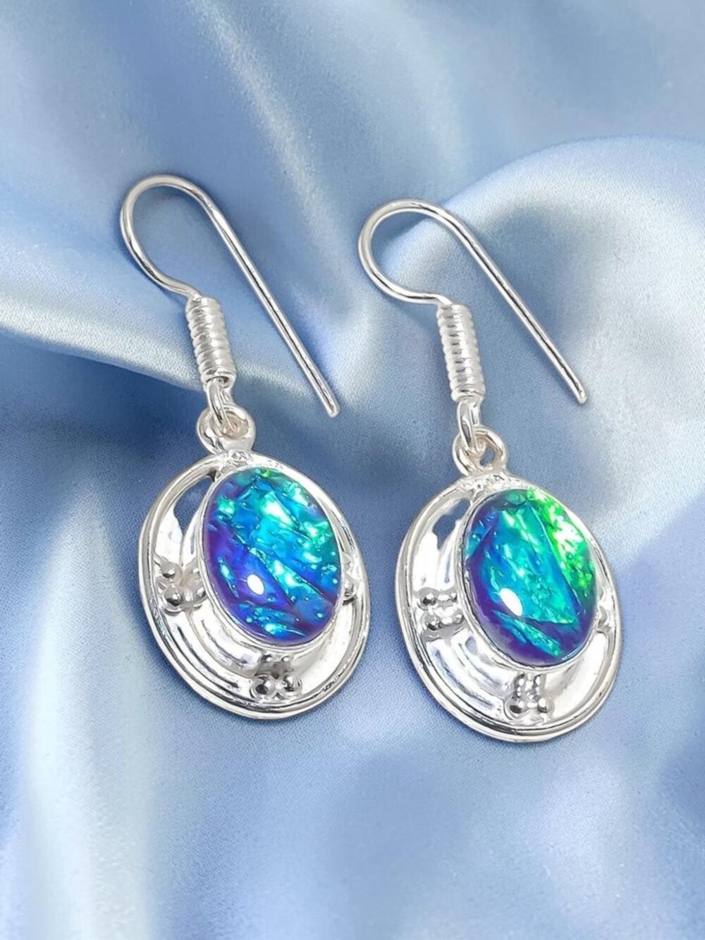Triplet Opal Gemstone Handmade 925 Sterling Silver Earring Size 1.6"